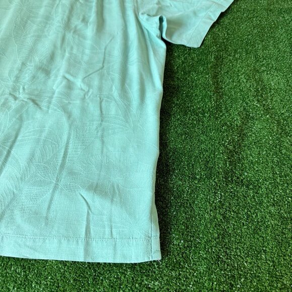 Tommy Bahama Short Sleeve Floral Textured Woven Silk Solid Green Shirt Size XL - Picture 13 of 16